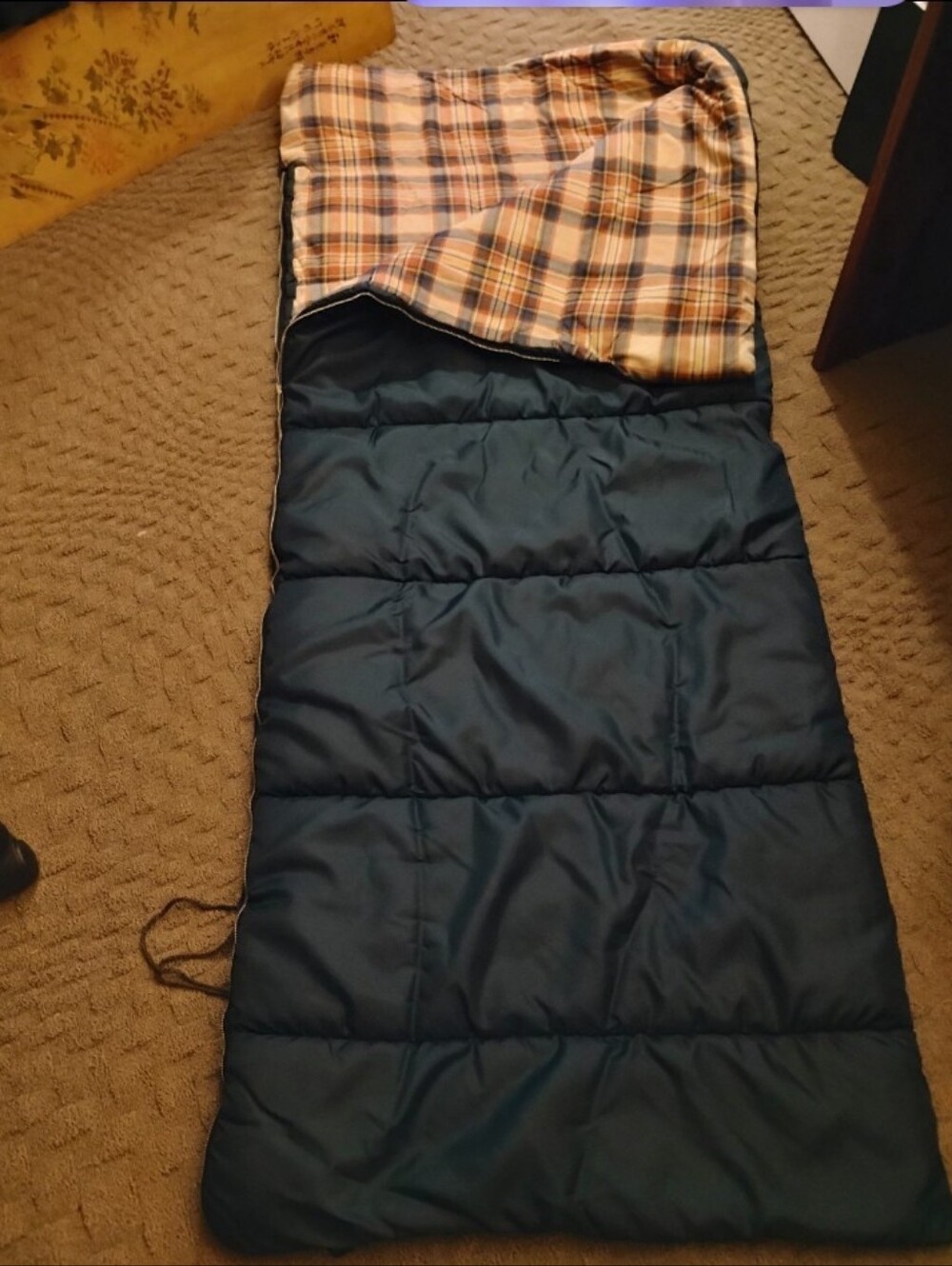 Vintage Hillary Navy Blue Plaid Lining Adult Sleeping Bag For Outdoors Camping